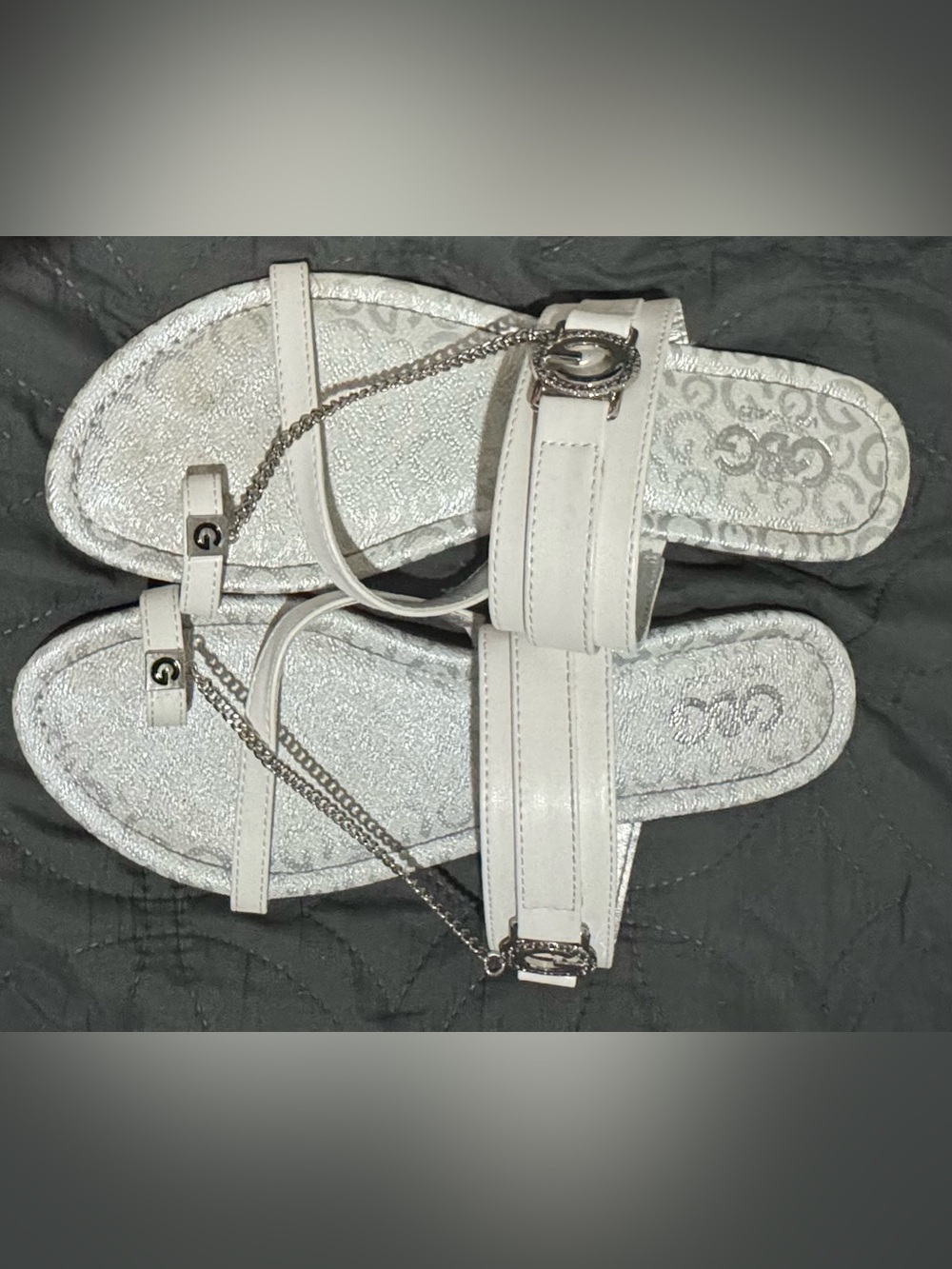 GBG Los Angeles  Women's Slip-On Sandals with Silver Chain Detail - Picture 2 of 4